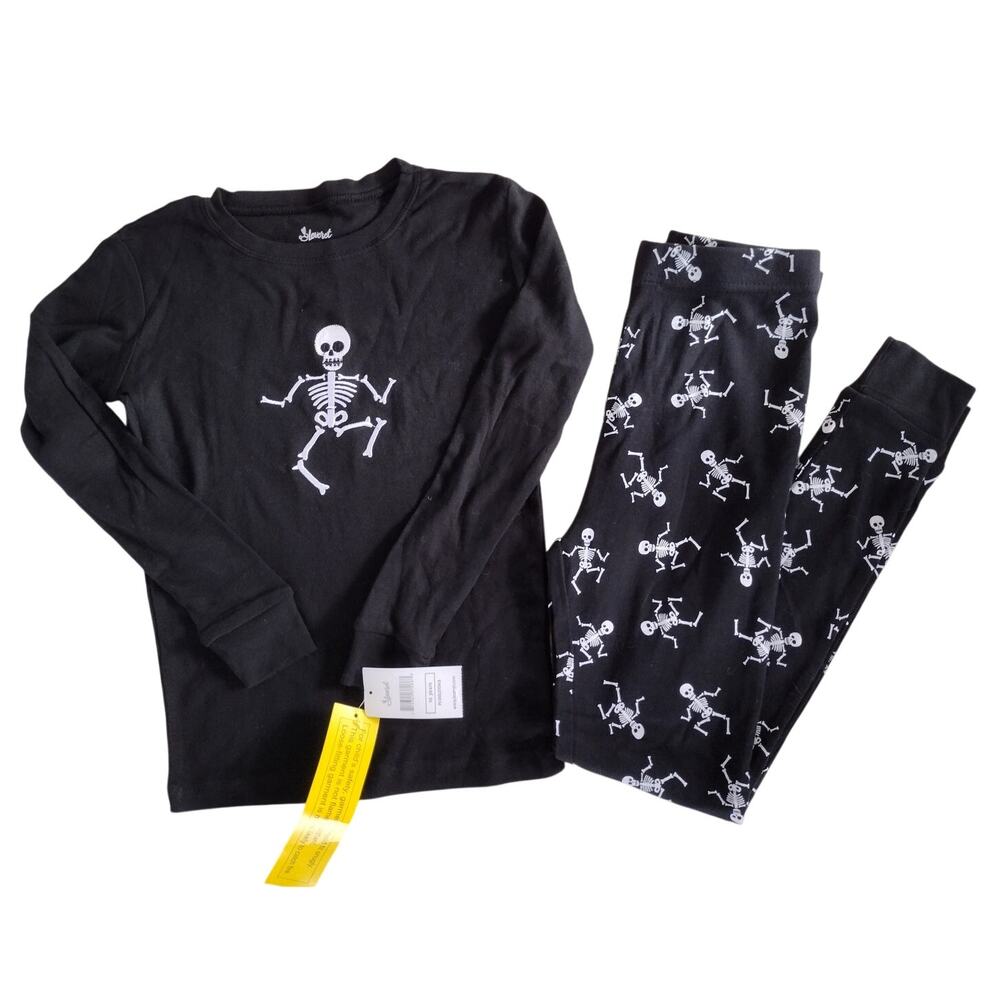 Leveret NEW Black Whimsical Halloween Skeleton 100% Cotton Pajamas Boys' 10